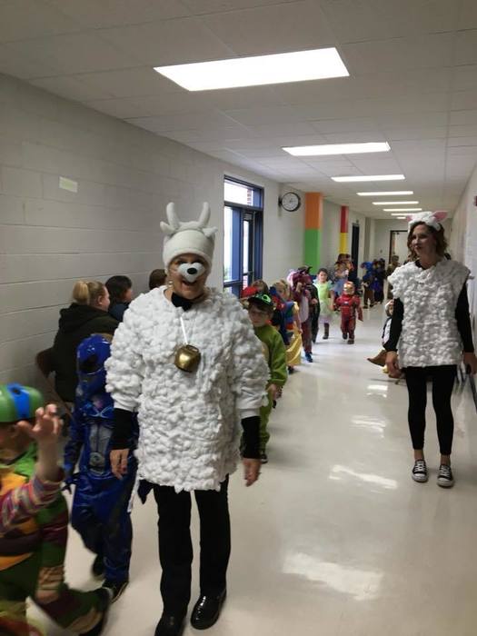 Staff dressed as sheep in Halloween parade.